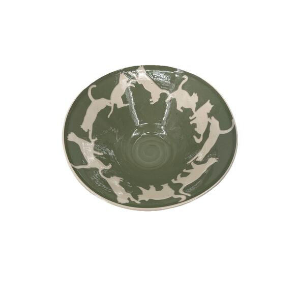 Vaughan L. Smith Westcote Bell Pottery Bowl Cat Silhouette Green Cream